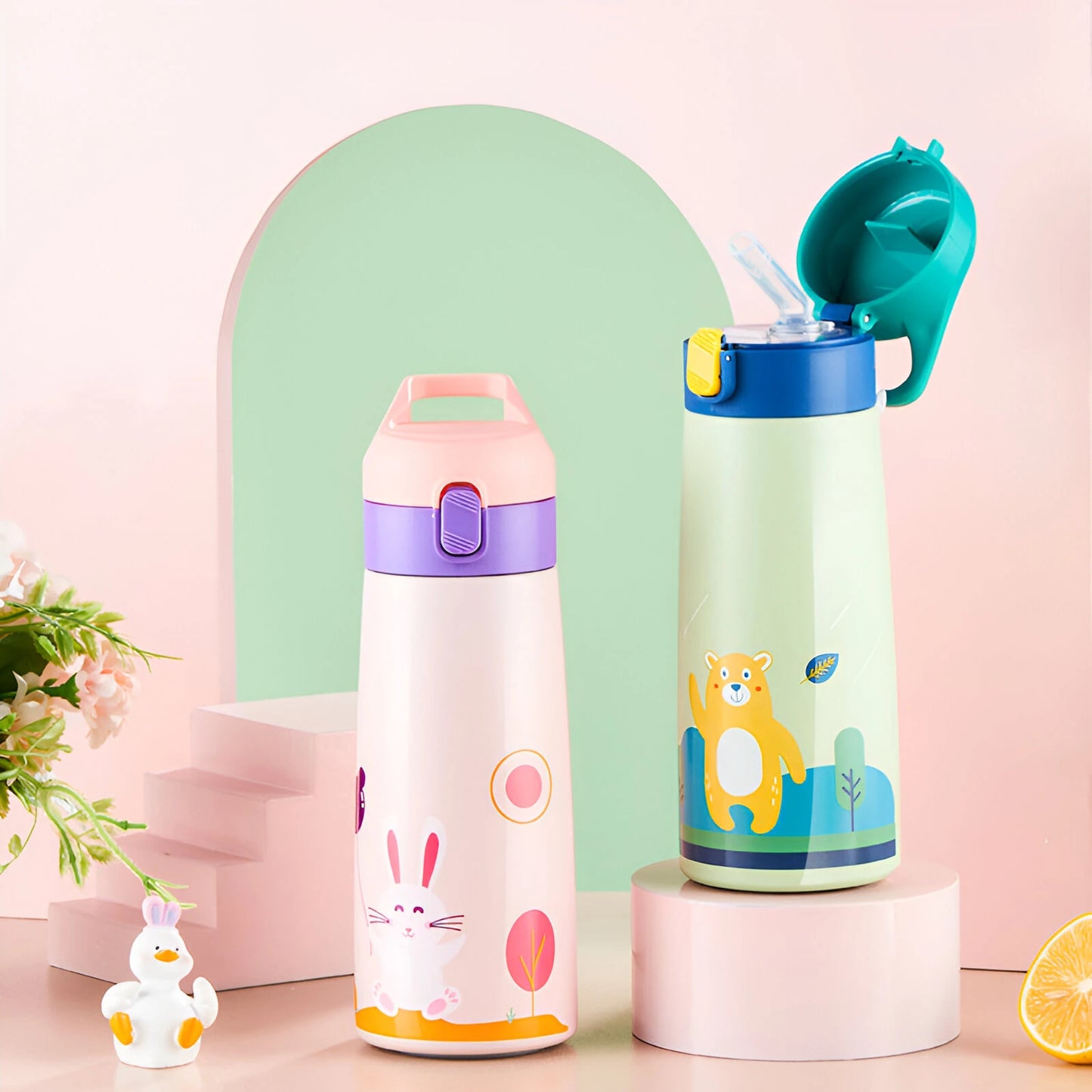 KiddyCool™ - Gourde Isotherme Animaux avec Paille 500ml - Blooming Babies