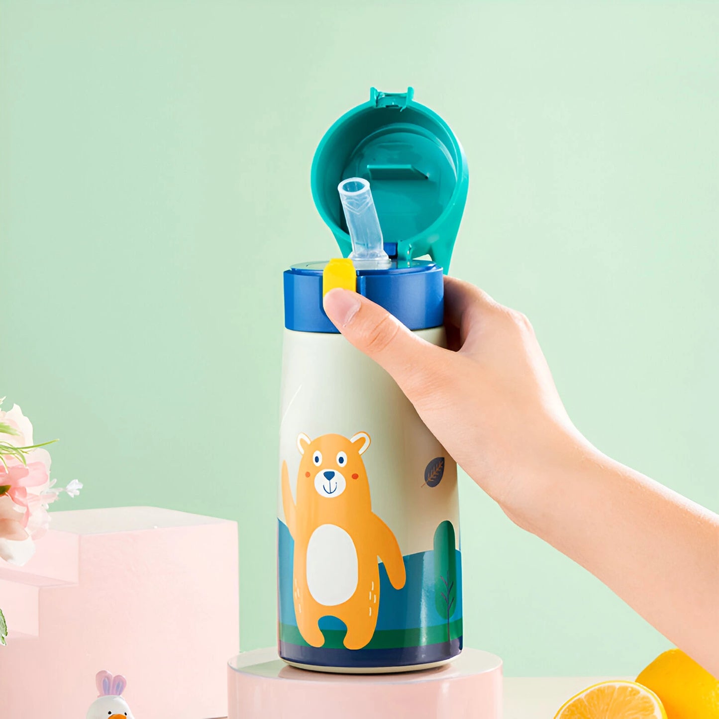 KiddyCool™ - Gourde Isotherme Animaux avec Paille 500ml - Blooming Babies