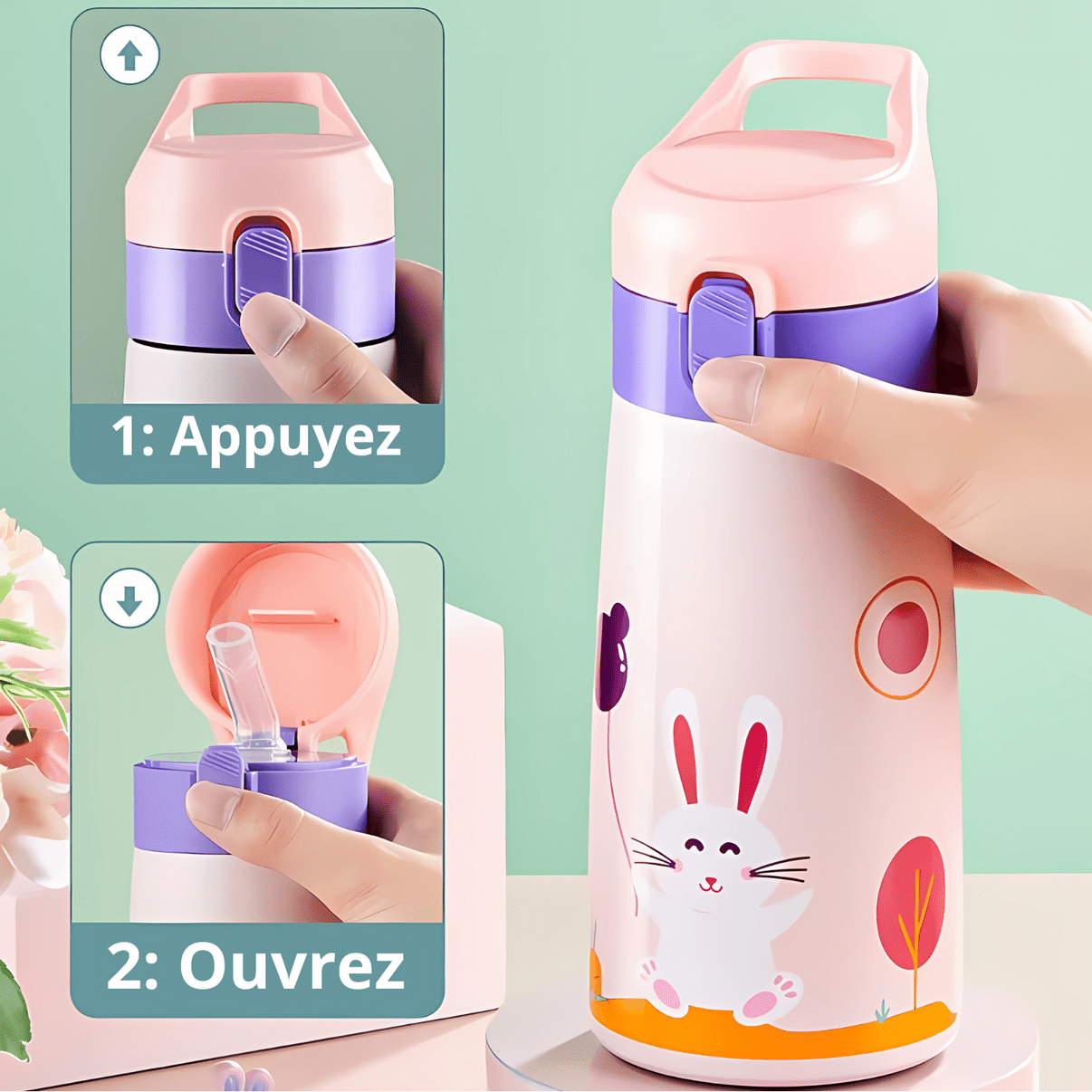 KiddyCool™ - Gourde Isotherme Animaux avec Paille 500ml - Blooming Babies