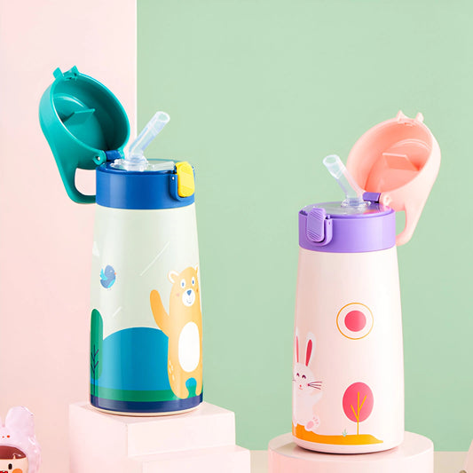 KiddyCool™ - Gourde Isotherme Animaux avec Paille 500ml - Blooming Babies