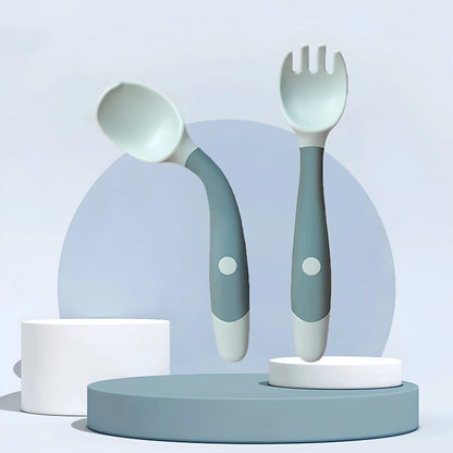 Ensemble Cuillère et Fourchette en Silicone Pliable 360° Blooming Babies